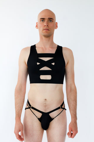 Tugger Mens Strappy Pole Dance Thong Black