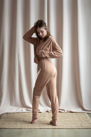 Christy Long Sleeve Crop Top Milky Carmel - Sway Long Sleeve Tops pole dance LENZING ™ ECOVERO viscose polewear