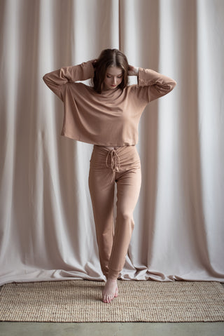 Pole wear oversize longsleeve boxy top long joggers loungewear set beige viscose