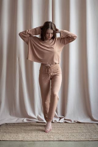 Christy Long Sleeve Crop Top Milky Carmel - Sway Long Sleeve Tops pole dance LENZING ™ ECOVERO viscose polewear