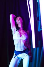 Sustainable pole dance wear: Sway Ruby - pole garter shorts - signature design - in champagne gold sparkle - sparkly pole wear - recycled lurex ECONYL-lined