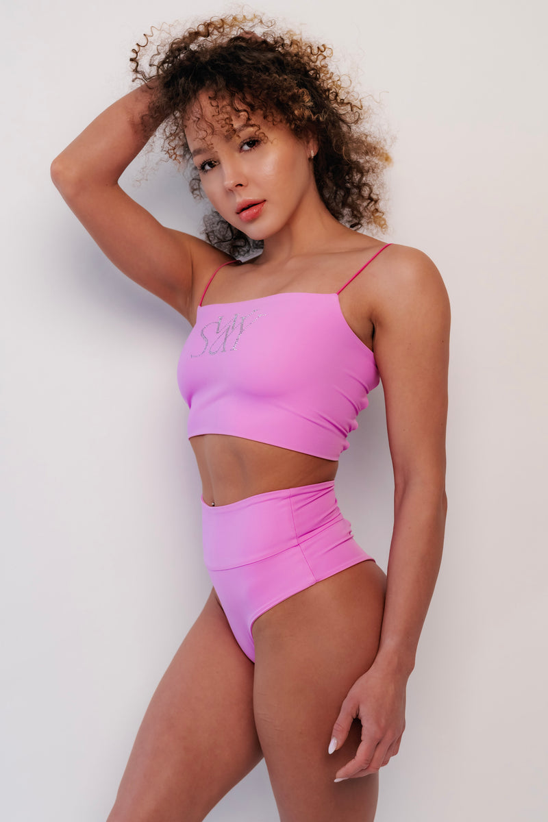 Sustainable pole wear: Sway Agata - strappy back crop top - in sakura pink - ECONYL regenerated nylon - pole dancing top