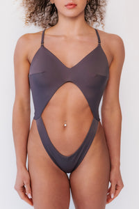 Sustainable pole wear: Sway Naomi - pole dance bodysuit - in iron ore gray - ECONYL regenerated nylon - pole dance bodysuit