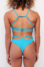 Pole fitness blue triangle top strappy side cutout shorts metal hardware adjustable